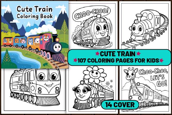 Cute Train Coloring Book Cover and Pages