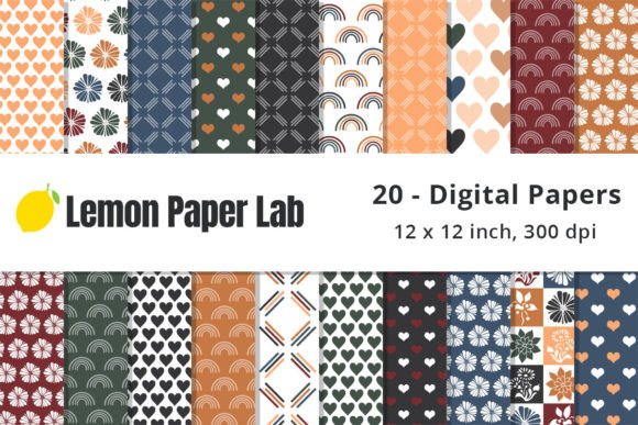 Blue, Black, Green, Red & Brown Patterns Digital Paper Pack