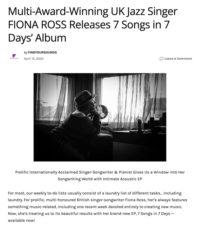 Screenshot of Multi-Award-Winning UK Jazz Singer FIONA ROSS Releases 7 Songs in 7 Days’ Album by Find Your Sounds
