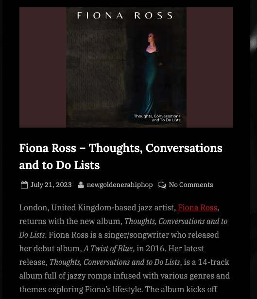 Screenshot of Fiona Ross – Thoughts, Conversations and to Do Lists by Senocular Media