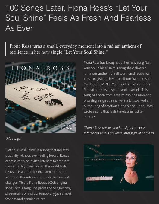 Screenshot of 100 Songs Later, Fiona Ross’s “Let Your Soul Shine” Feels As Fresh And Fearless As Ever by Project Timbre