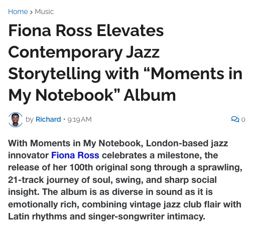 Screenshot of Fiona Ross Elevates Contemporary Jazz Storytelling with “Moments in My Notebook” Album by Music Ear Shot