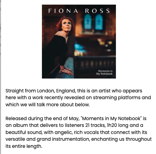Screenshot of Fiona Ross presents the extensive and beautiful album "Moments in My Notebook" by Os Garotos de Liverpool