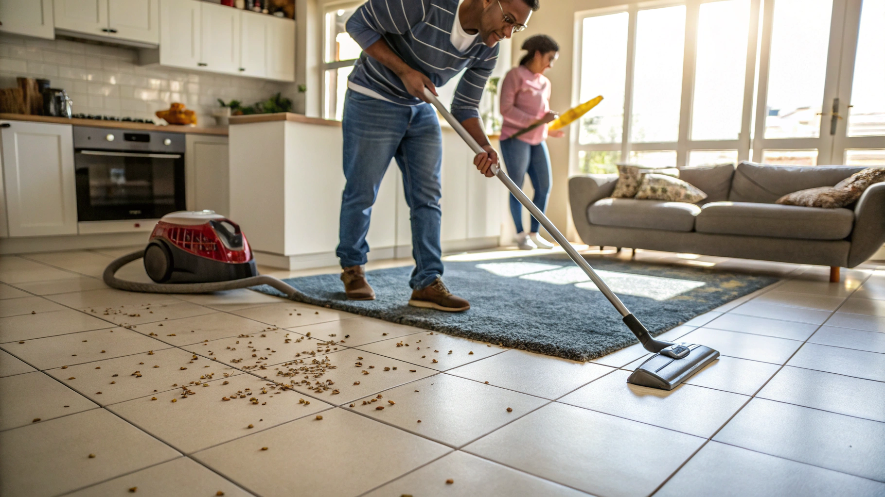 Comparative experiment of broom and vacuum on different floor types
