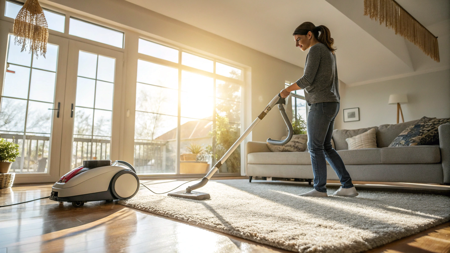A Comparison Between Sweeping and Vacuuming in a Modern Living Room