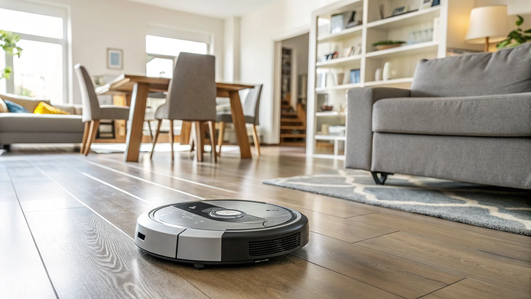 Robot vacuum with mopping capabilities in action at home