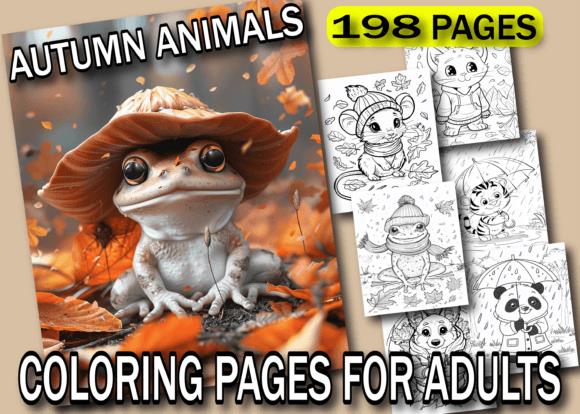 Autumn Animals Coloring Book Cover - Whimsical Frog with Hat Surrounded by Fall Leaves