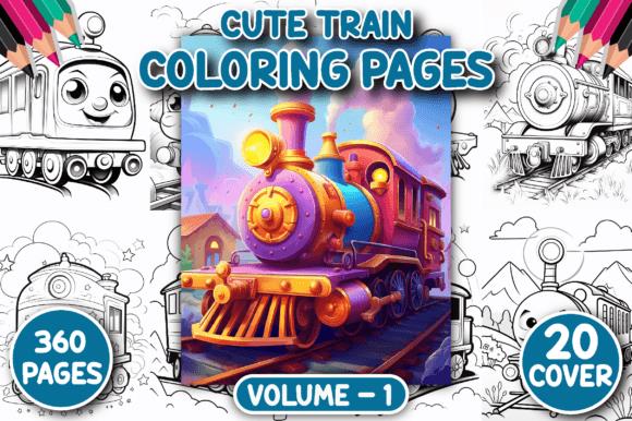 Cute Train Coloring Book Cover with Purple Locomotive and Pink Clouds