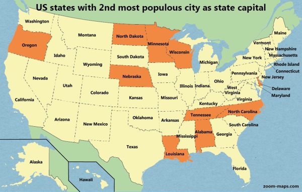 Relative Population Ranking Of Us State Capitals · Zoom Maps