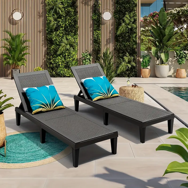 Set of 2 Outdoor Lounge Chairs with Adjustable Backrest