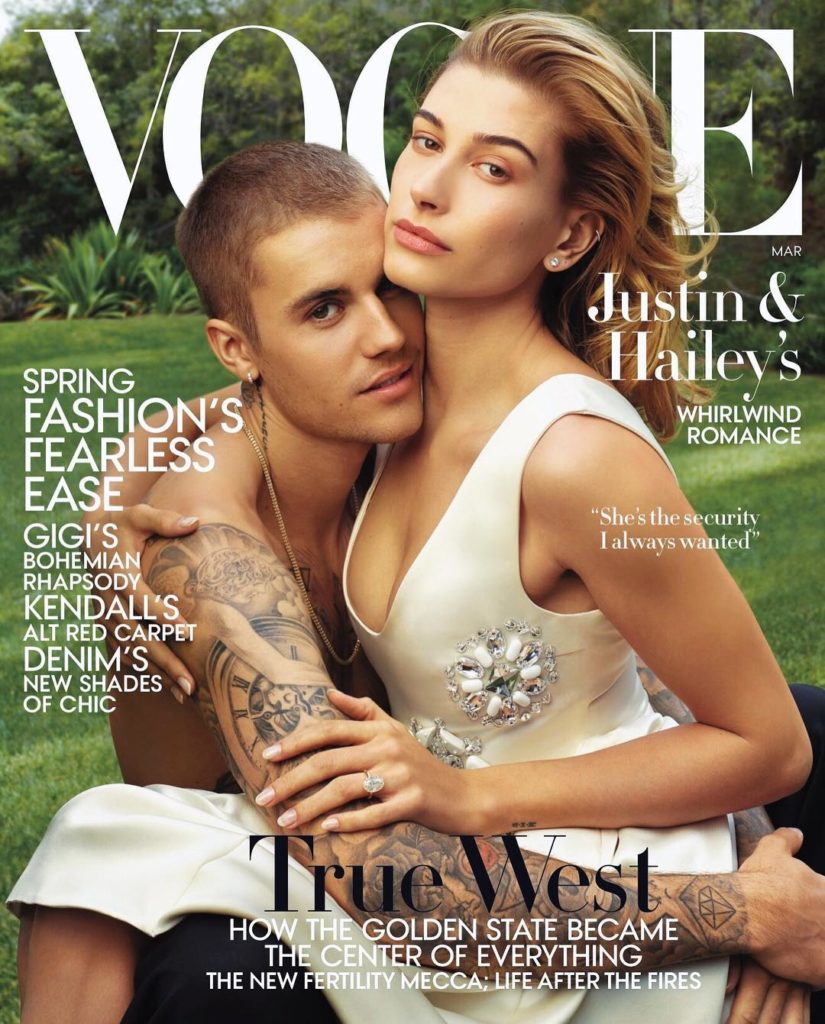 Hailey Bieber и Джастин Бибер на обложке журнала Vogue