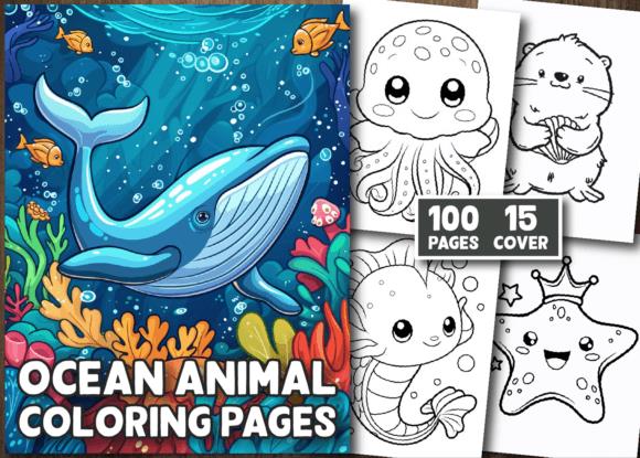 Cute Ocean Animals Coloring Book Cover with Whale and Sea Creatures