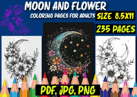 Moon and Flower Coloring Pages for Adults