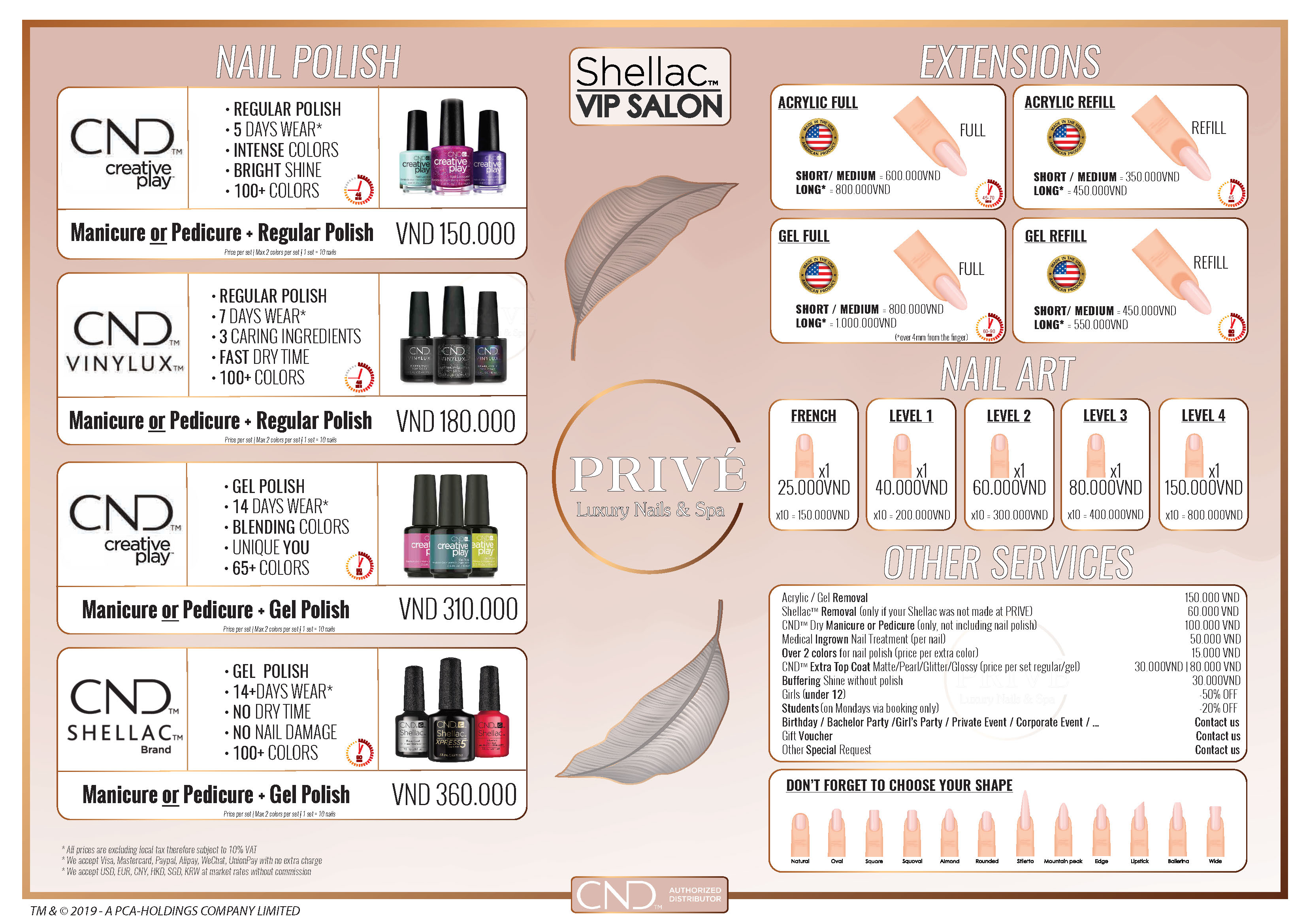PRIVE NAILS SERVICE MENU - LUXURY NAIL AND SPA BOUTIQUE