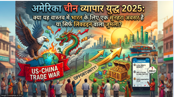 अमेरिका चीन व्यापार युद्ध 2025: क्या यह वास्तव में भारत के लिए एक सुनहरा अवसर है या सिर्फ लिंक्डइन वाला जुमला?