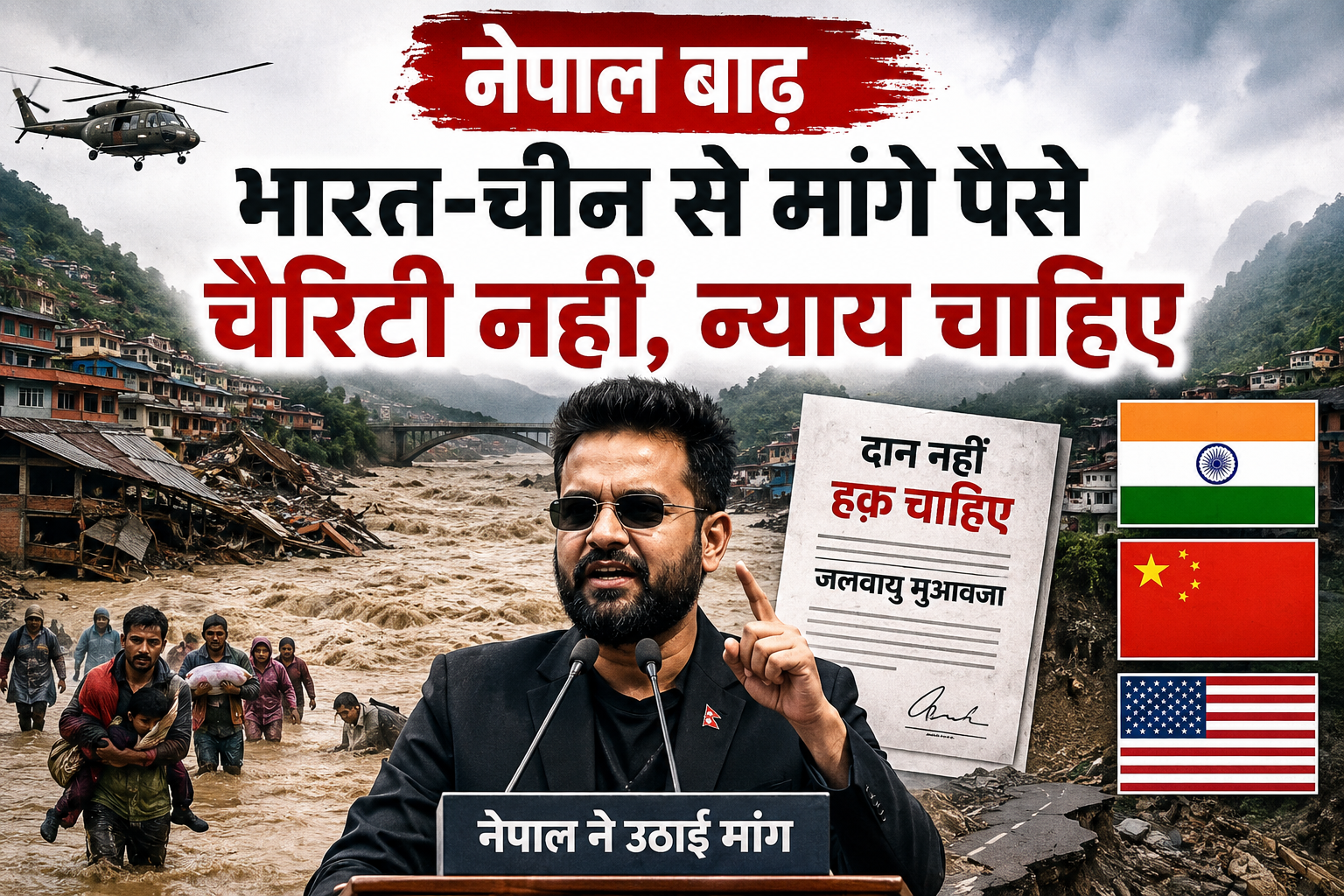 नेपाल बाढ़ की तबाही के बाद बड़ा दांव: भारत-चीन से मांगे पैसे, चैरिटी नहीं, न्याय चाहिए