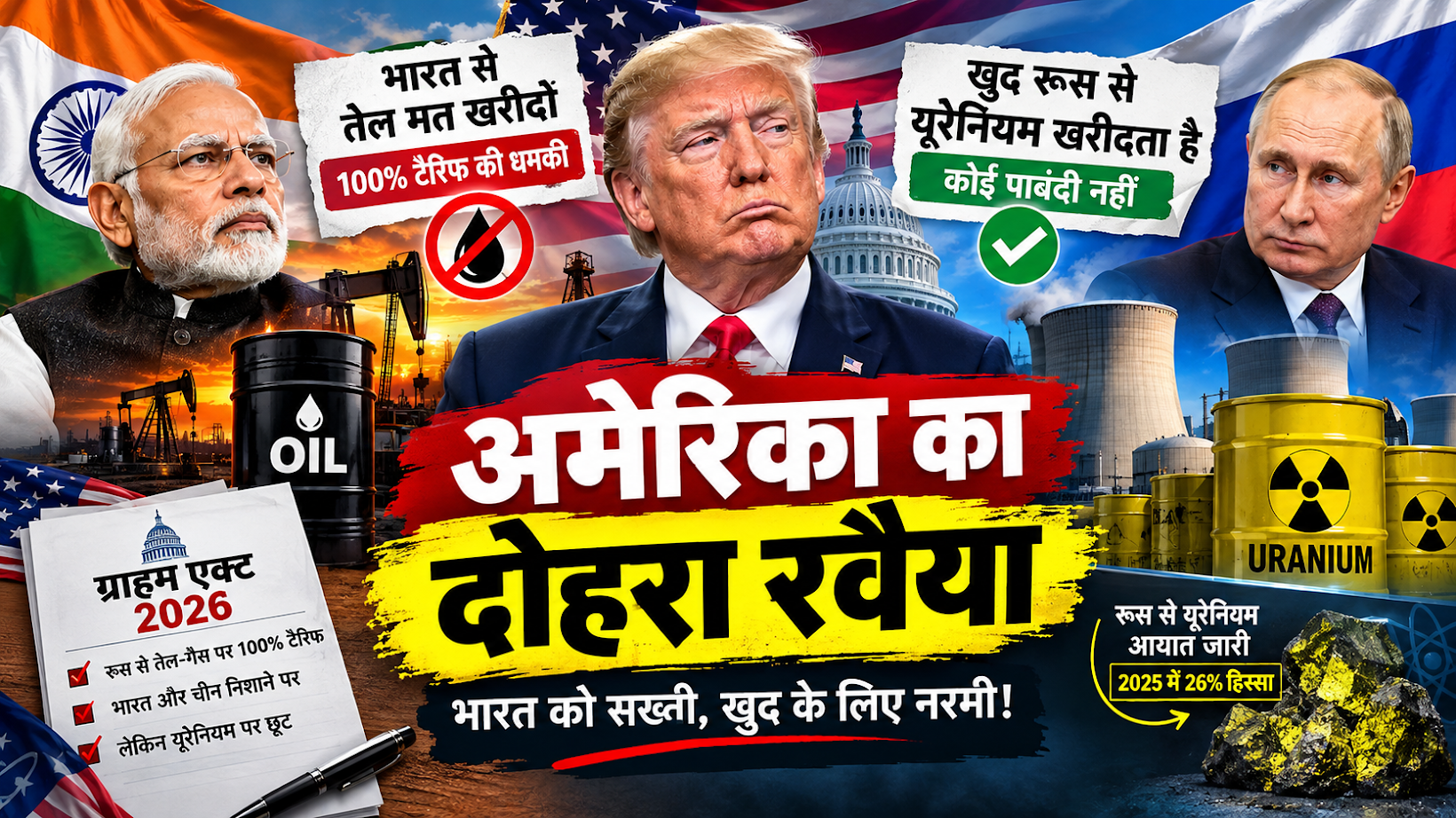 अमेरिका का दोहरा रवैया: भारत को तेल छोड़ने की नसीहत, खुद रूसी यूरेनियम पर चुप्पी
