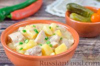 Фото к рецепту: Тушеная картошка с курицей в сырном соусе Фото к рецепту: Тушеная картошка с курицей в сырном соусе