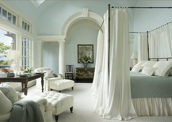 Mediterranean style bedroom with is sheers and light colors