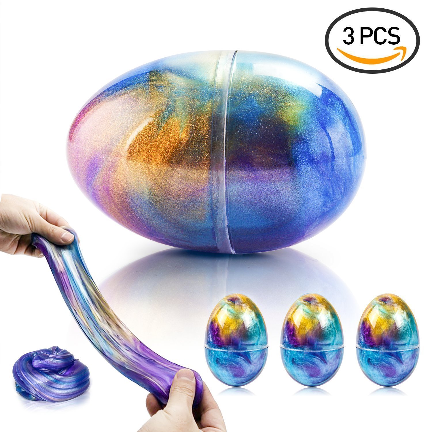 UNEEDE Soft Egg Slime Mud Colorful Fluffy Slime Toy, 3Pack 6.7oz Crystal Clay Slime Non-Toxic Clear Clay Jumbo Slime Stress Relief Toy