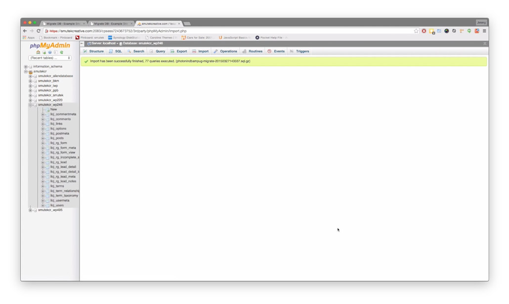 Import database success screen