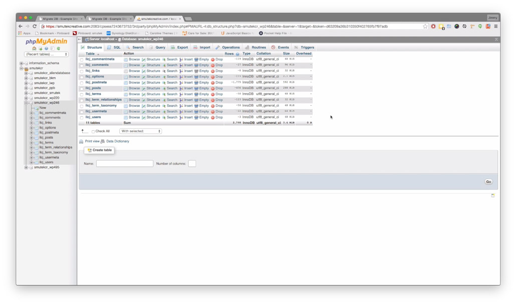 Image of phpMyAdmin screen