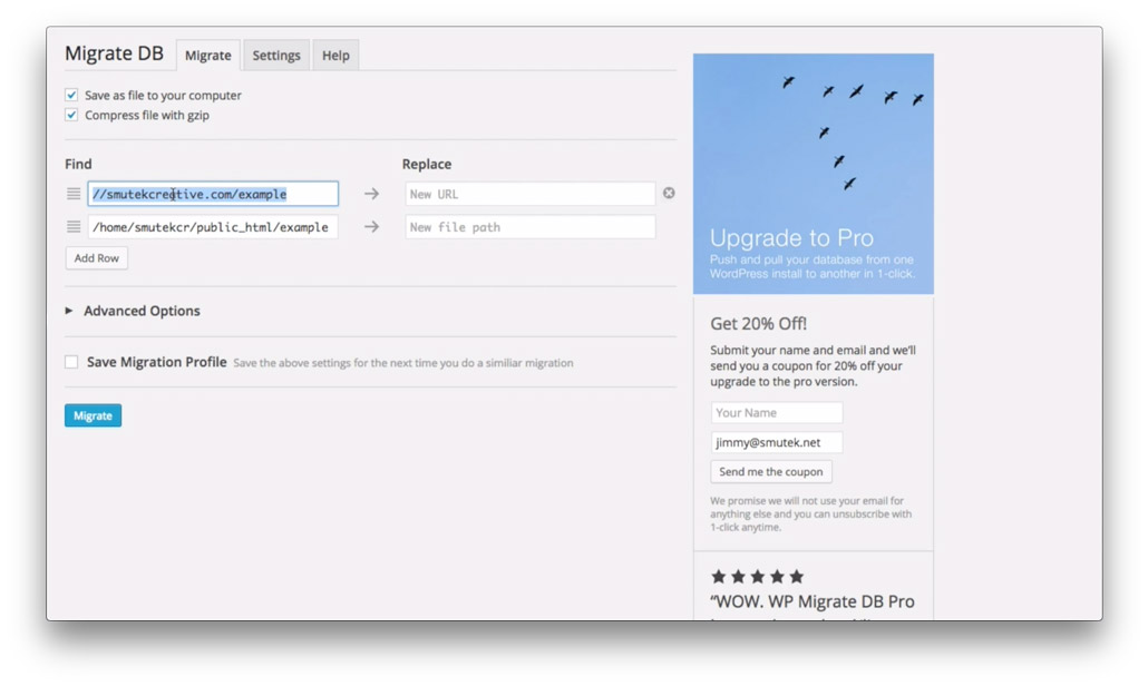 Migrate DB Settings on Live Site
