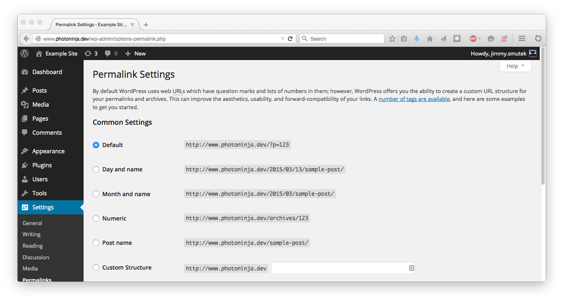 WordPress permalinks page