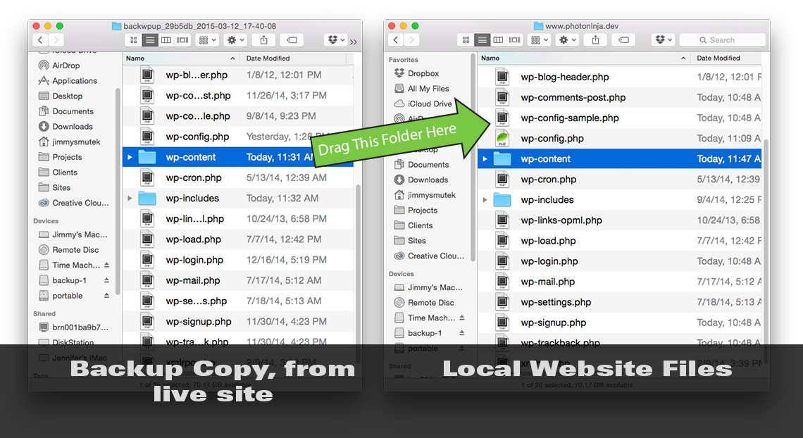 Swapping wp-content folders