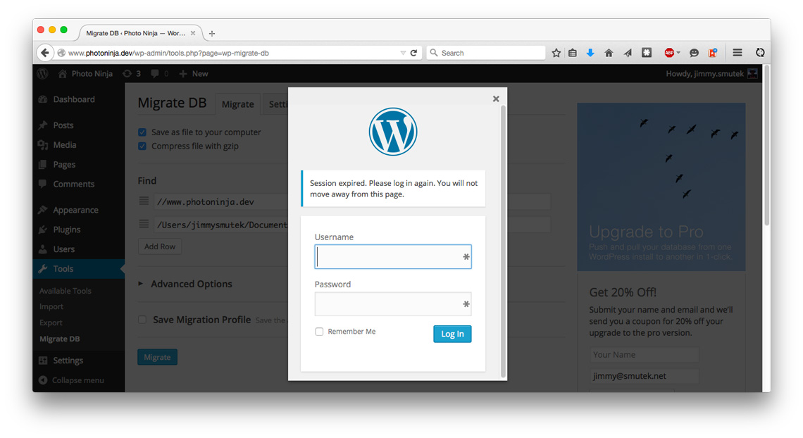 WordPress login screen