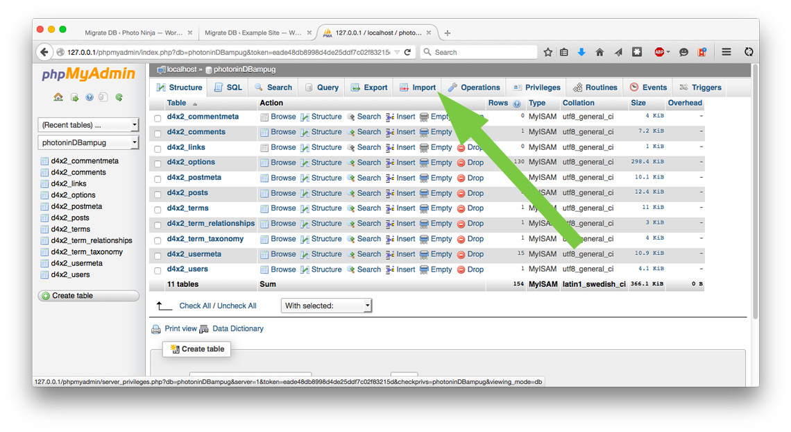PHP MyAdmin site tables