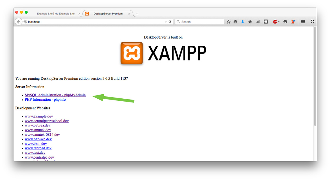 Desktop Server, sites page