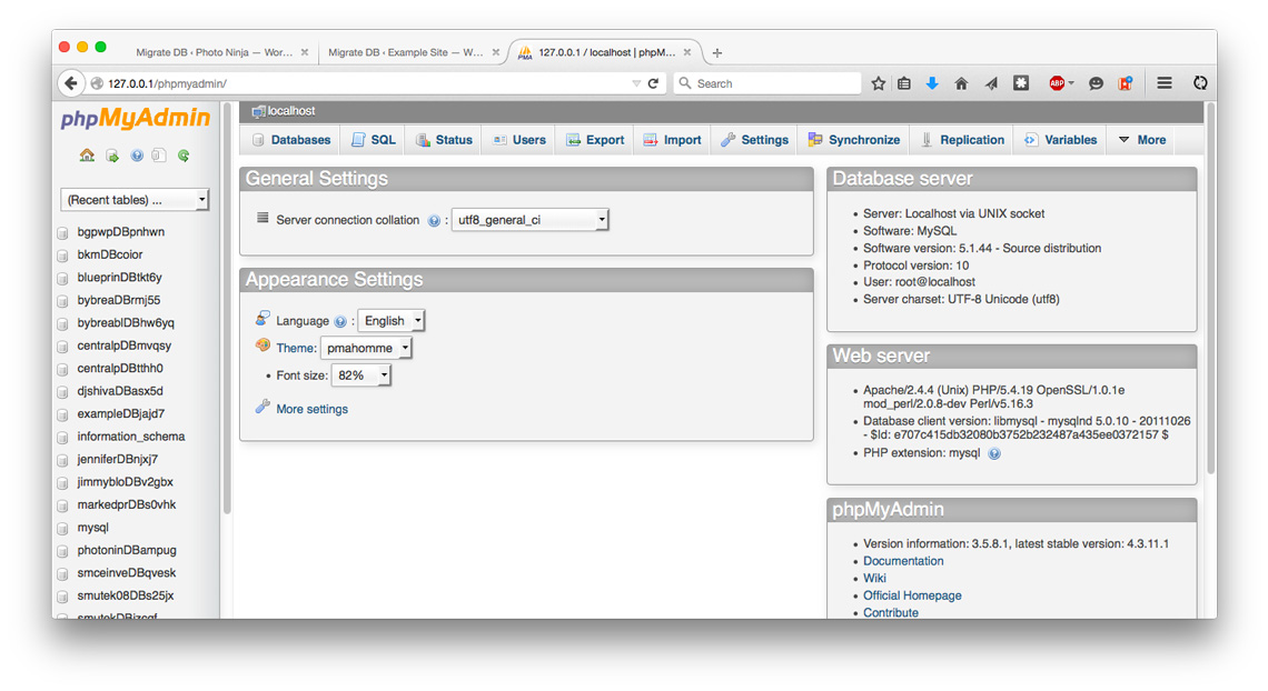 phpMyAdmin page