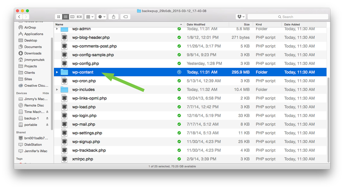 Image of backup up wp-content folder
