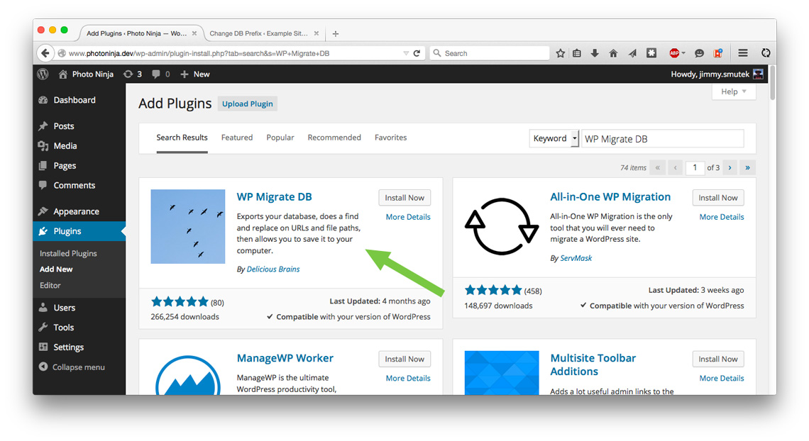 WP Migrate DB Plugin install page