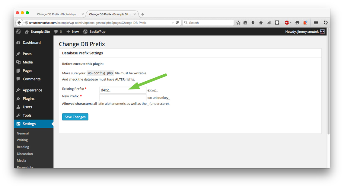 Change DB Prefix plugin, prefix is different