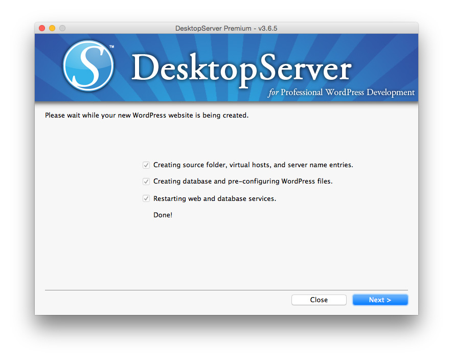 Desktop Server, site set up done.