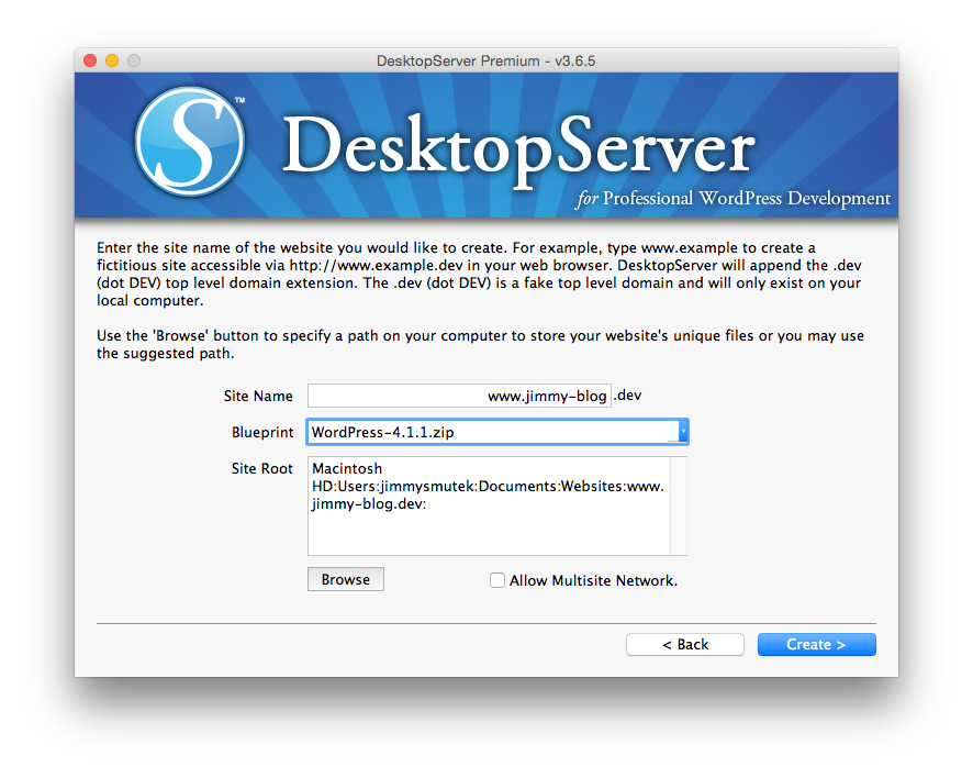 Desktop Server site options 