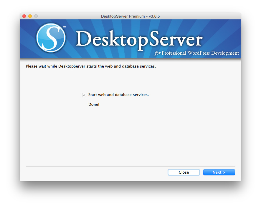 Web services started on Desktop Server