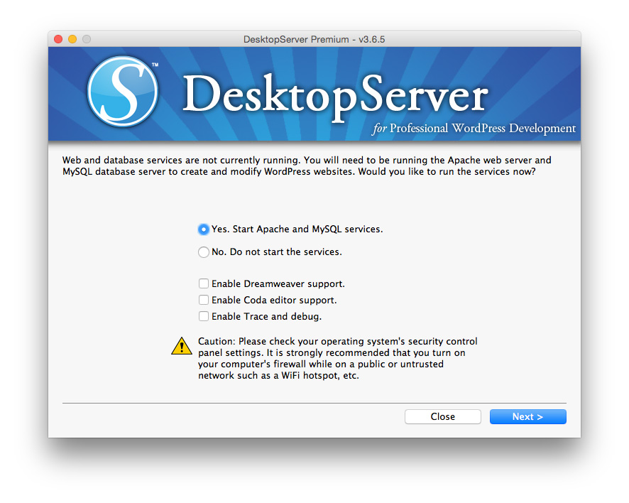 Desktop Server starting web services