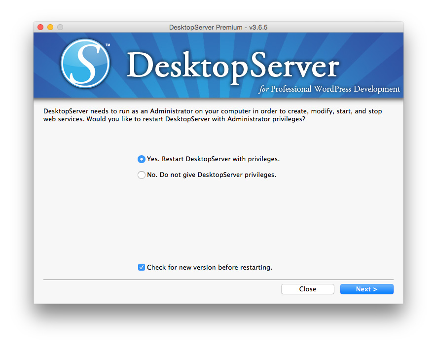 Desktop Server launch page