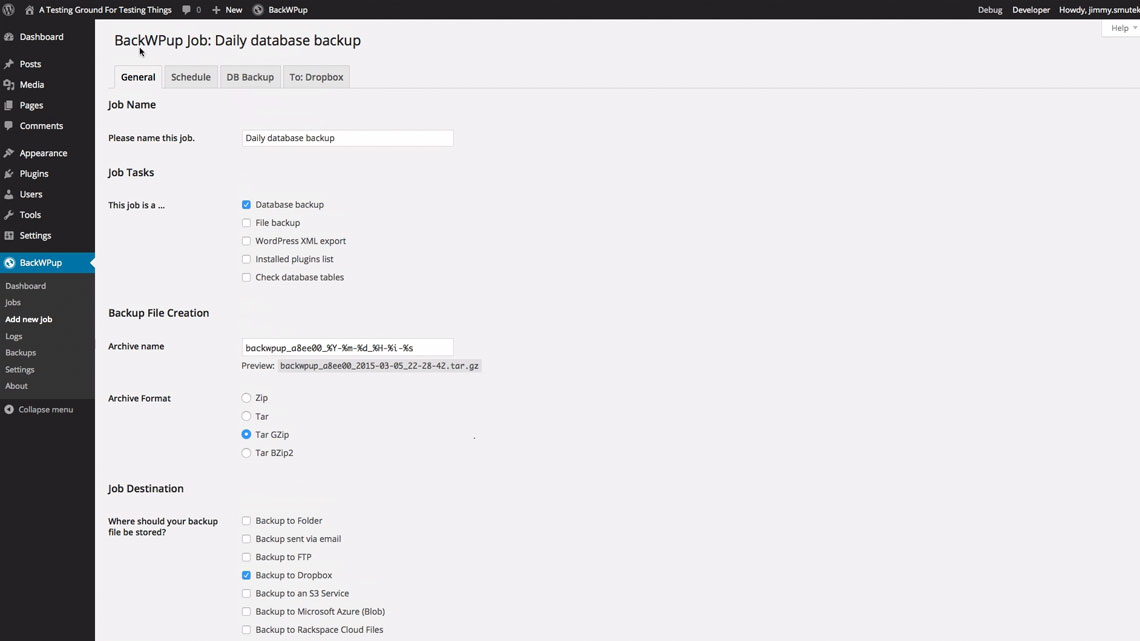 Daily database settings
