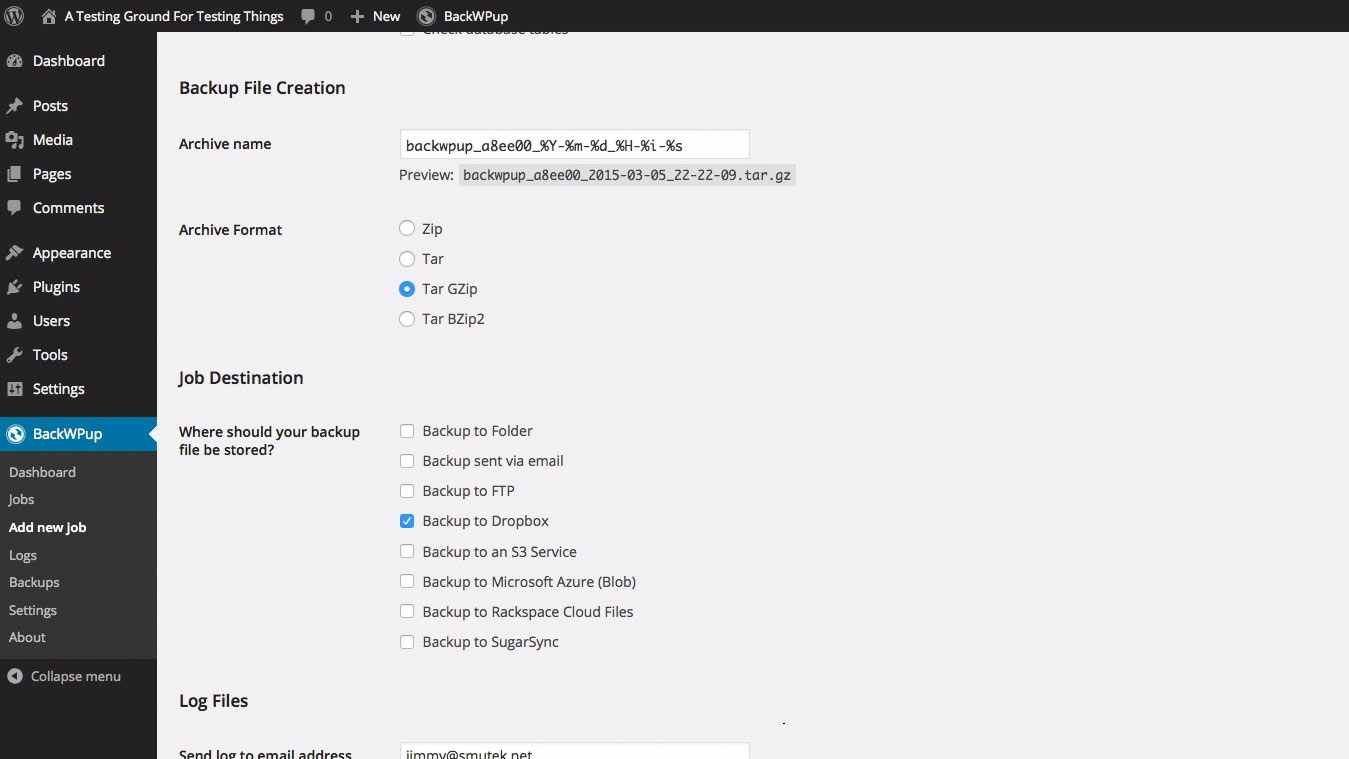 Backup to dropbox option in BackWPup