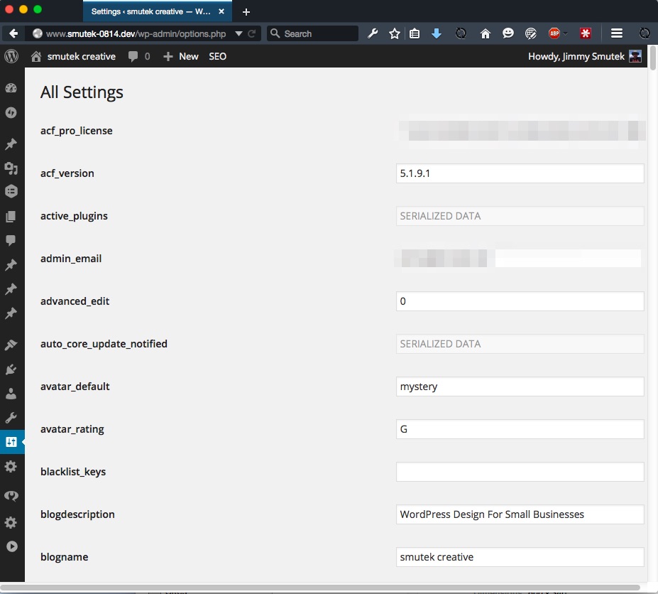 Image of the hidden settings page.