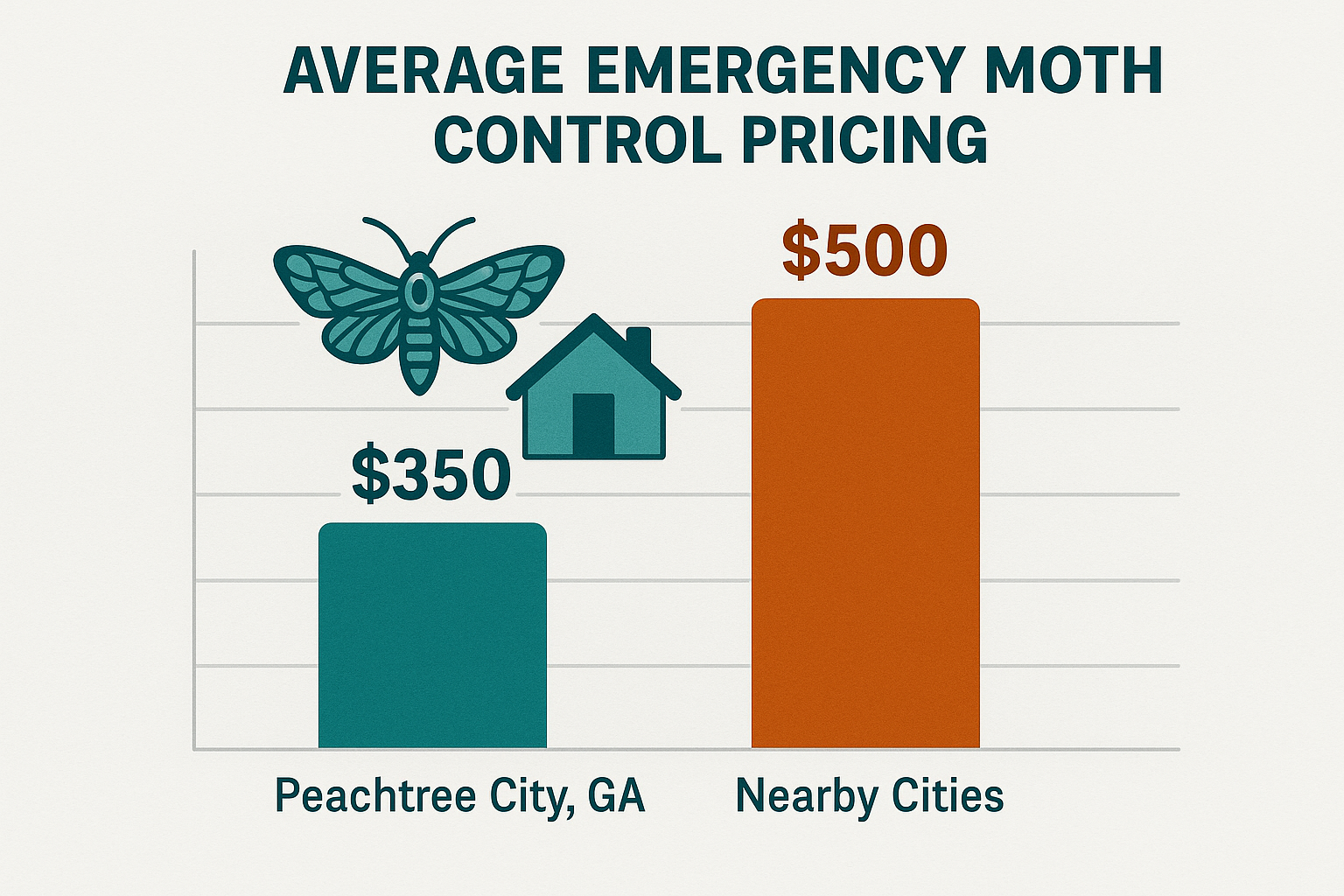 Infographic comparing moth control pricing in Peachtree City and surrounding areas