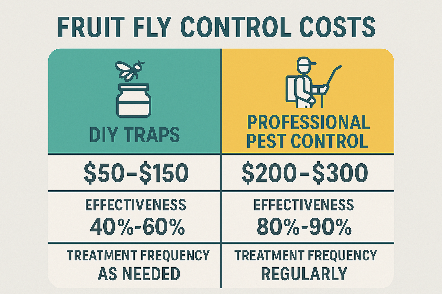 Comparison of DIY trap costs and professional fruit fly treatment costs, effectiveness, and frequency