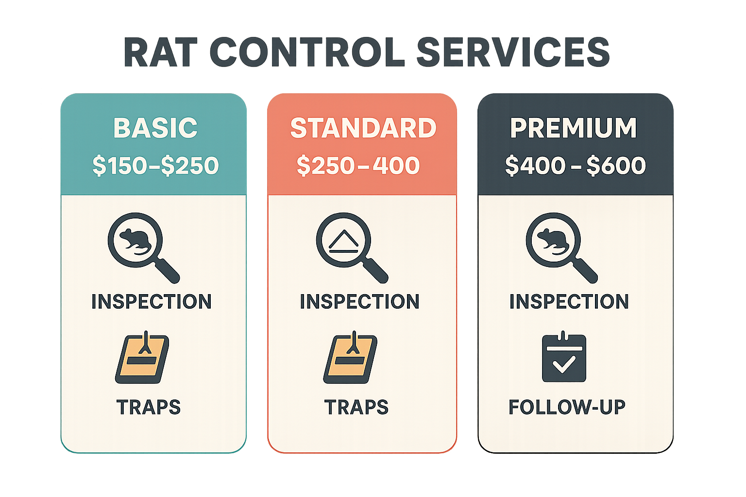 Infographic comparing Anthem Pest's Basic, Standard, and Premium rat control packages