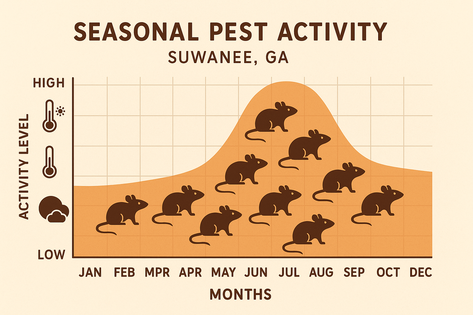 Seasonal rat activity chart for Suwanee, GA