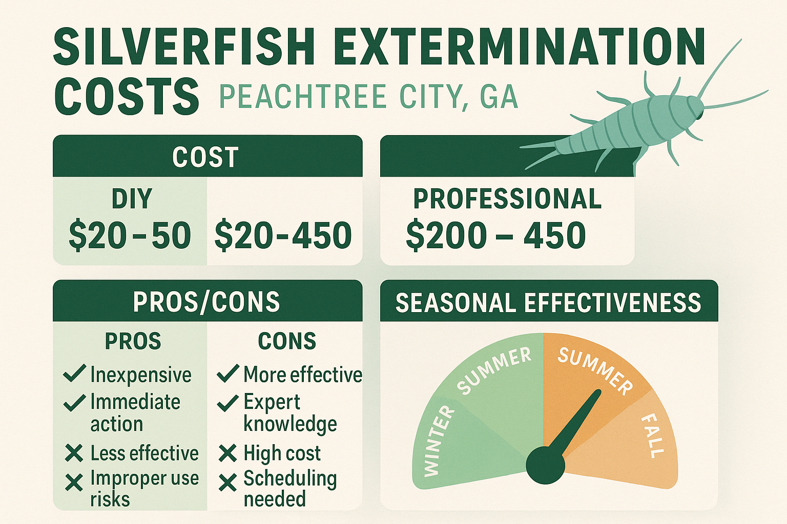 Cost comparison chart for DIY vs. professional silverfish control