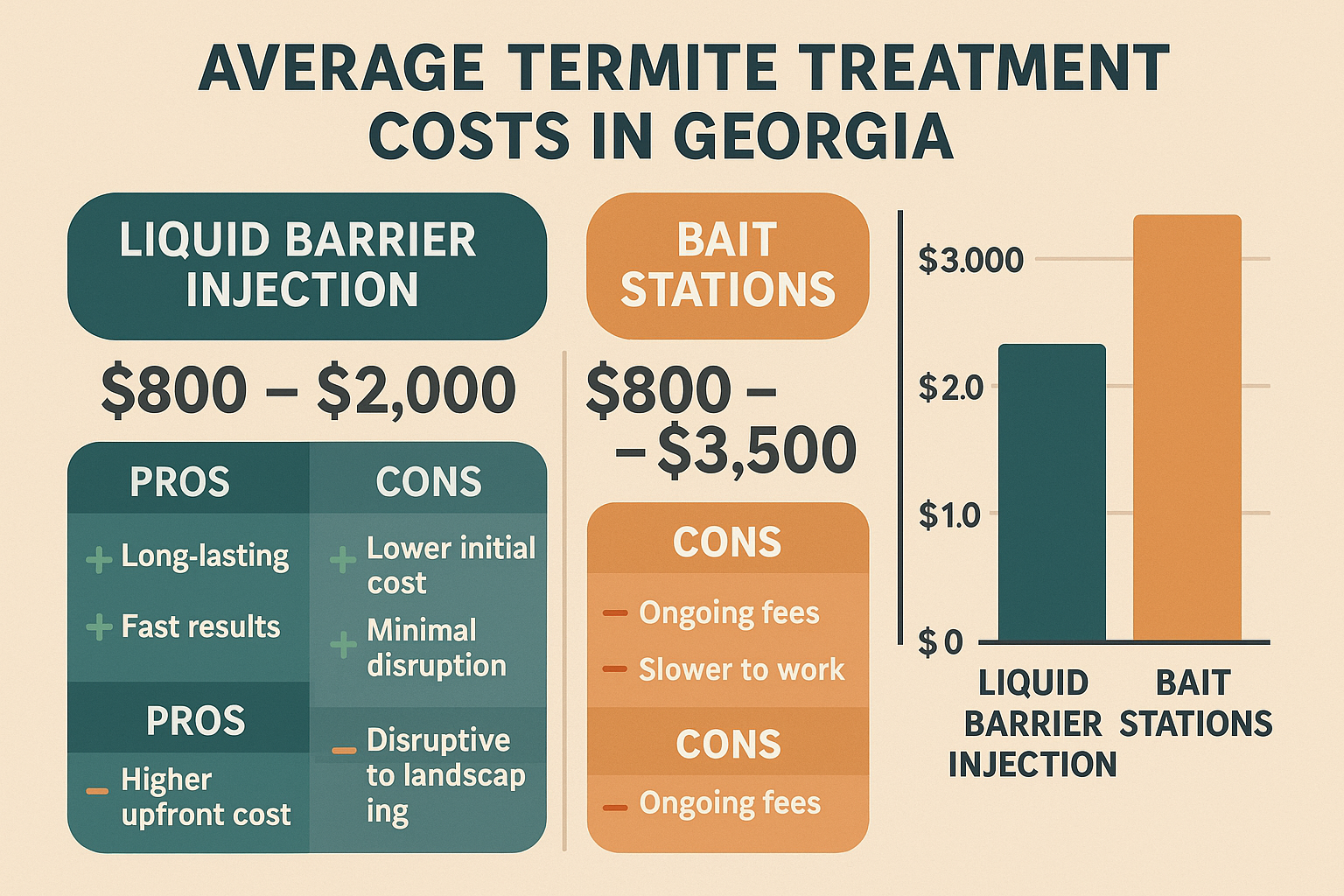Cost comparison of liquid barrier vs. bait station termite treatments in Georgia